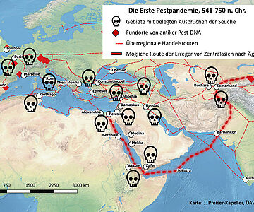 Karte der ersten Pestpandemie