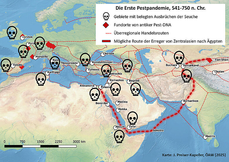 Karte der ersten Pestpandemie Karte der ersten Pestpandemie