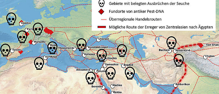 Karte der ersten Pestpandemie