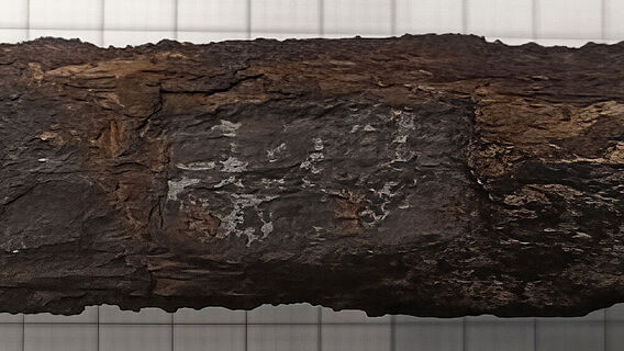 Freigelegte Inschrift auf der Degenklinge