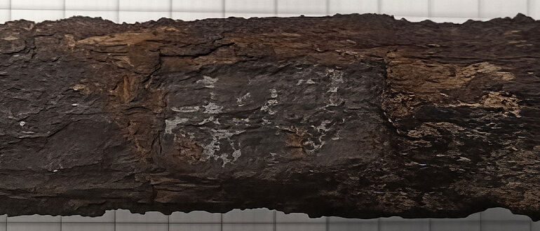 Freigelegte Inschrift auf der Degenklinge