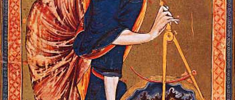 Gott als Geometer. Codex Vindobonensis 2554, Mitte des 13. Jh.