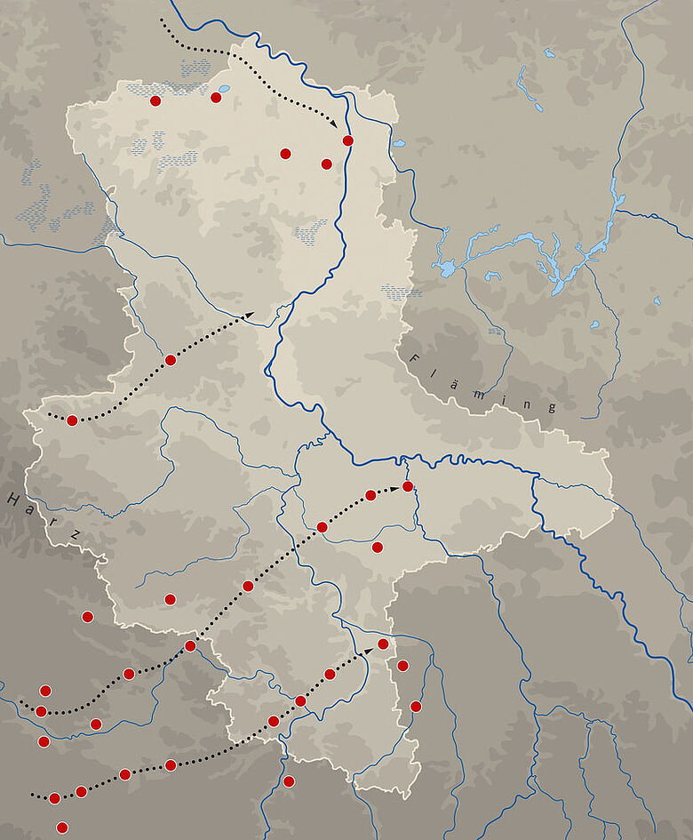 Marschrouten römischer Truppen in Sachsen-Anhalt (Karte)
