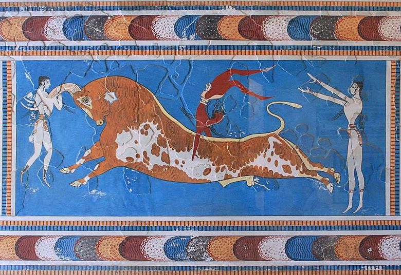Das Stierspiel-Fresko im minoischen Palast von Knossos