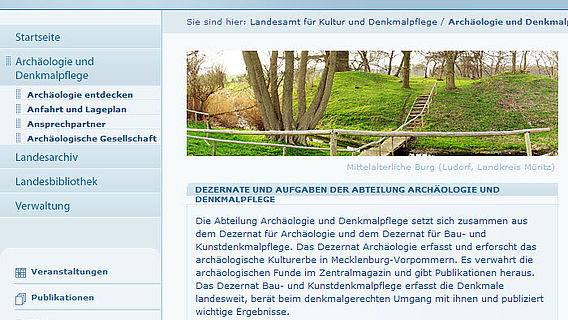 Homepage des Landesamts für Kultur und Denkmalpflege Mecklenburg-Vorpommern (Screenshot)