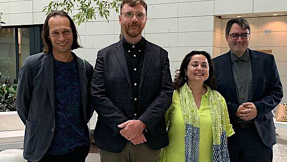 Das Projektteam von links nach rechts: Adam Izdebski (Universität Warschau), Timothy Newfield (Georgetown University, Washington), Elena Xoplaki (Justus-Liebig-Universität Gießen) und Alexander Herbig (MPI für evolutionäre Anthropologie)