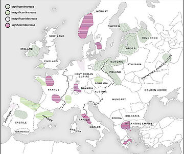 Vom BDP ermittelte regionale Szenarien der demografischen Auswirkungen der Pest