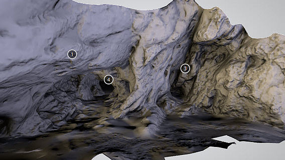 3D-Modell des Eingangs zum paläolithischen Fundplatz Hohlenstein-Stadel im Lonetal