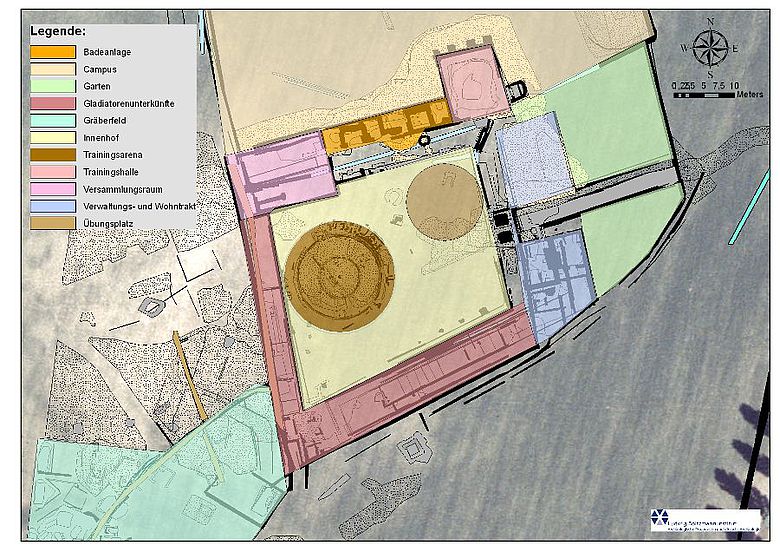 Plan der einzelnen Bereiche nach den Bodenradarmessungen durch das Ludwig Boltzmann Institut für Archäologische Prospektion und Virtuelle Archäologie (Abb. LBI ArchPro)