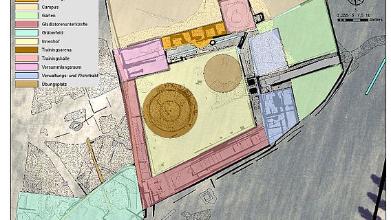 Plan der einzelnen Bereiche nach den Bodenradarmessungen durch das Ludwig Boltzmann Institut für Archäologische Prospektion und Virtuelle Archäologie (Abb. LBI ArchPro)