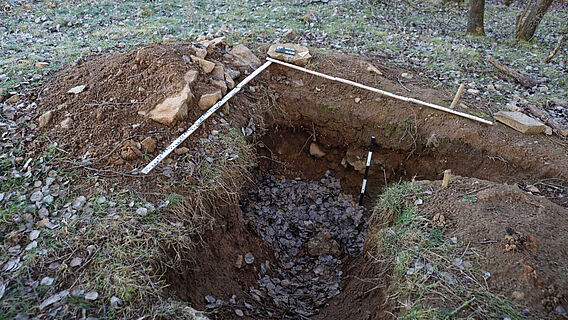 Raubgrabungsloch auf dem Burgberg
