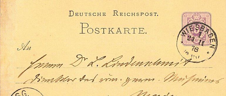 Postkarte von Karl August von Cohausen an Ludwig Lindenschmit d. Ä. vom 23.11.1878