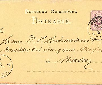 Postkarte von Karl August von Cohausen an Ludwig Lindenschmit d. Ä. vom 23.11.1878